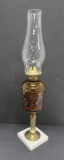 Sandwich glass oil lamp, 20 1/2