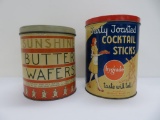 Two vintage tins, Sunshine Butter Wafer ad Cocktail Pretzel sticks, 7