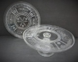 Early American pressed glass, willow oak, pedestal cake plate and cake plate
