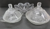 Two American pressed glass Willow Oak pattern covered candy dish and antique flint glass bowl