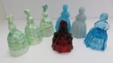 Seven glass lady figurines, three styles, attributed to Mosser, 4