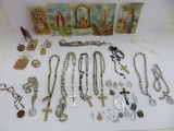 Large religious lot of Rosaries and postcards cards
