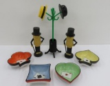 Vintage Mr Peanut and hat stand salt and pepper shakers and card nut dishes