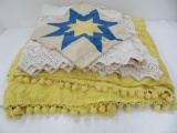 Two vintage bedspreads and a patch work pillow cover