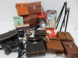 Vintage camera cases, tripods, binoculars and accessories