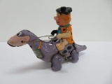 Lin Mar 1962 Wind up Fred Flintstone on dinosaur toy, working, 8