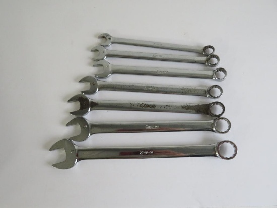 Seven Snap-On 12 point metric combination wrenches, OEXM