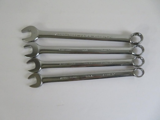 Four Armstrong Armaloy combination wrenches, 9 1/2" to 10 3/4"