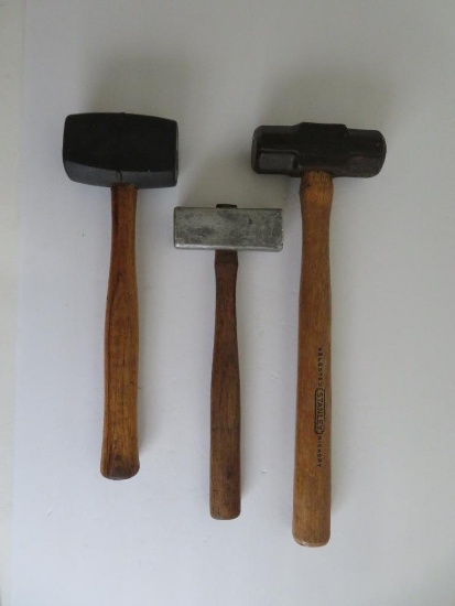 Three specialty hammers, rubber, aluminum and steel heads, 12" to 16" with handles