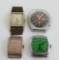 Four retro wrist watches, no bands