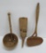 Three Unique wooden utensils, ladle, skimmer and holder