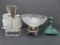 Glass table accessories, condiment set, bowl on silver plate stem and base