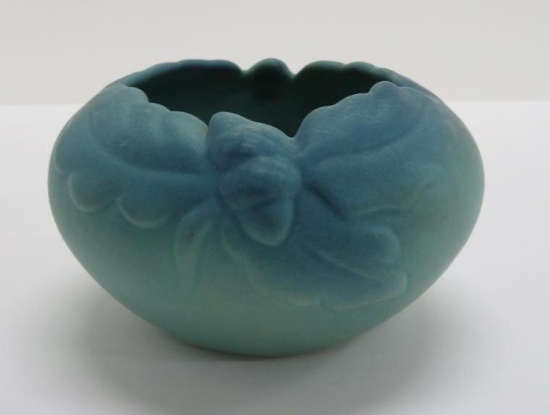 Van Briggle Ming blue acorn leaf bowl, 6" wide, 3 1/4" tall