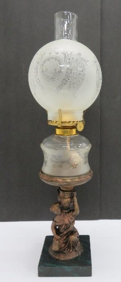 Figural base oil lamp, 21" with chimney