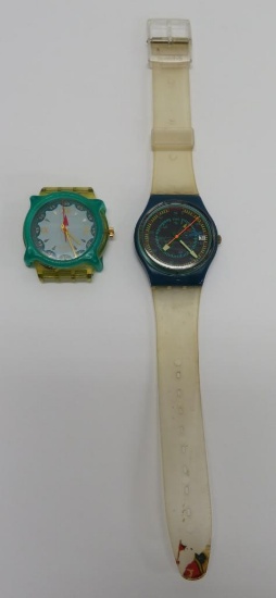Two vintage Swatch watches, Rotor with band and Spades watch only no band