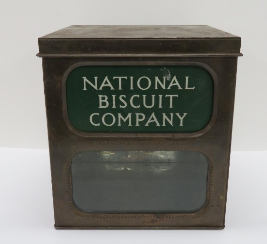 National Biscuit Company tin, glass front, 10 1/2" and 11 1/2" tall