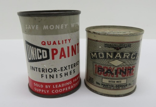 Two tin small paint advertising banks, 3" and 2 1/4"