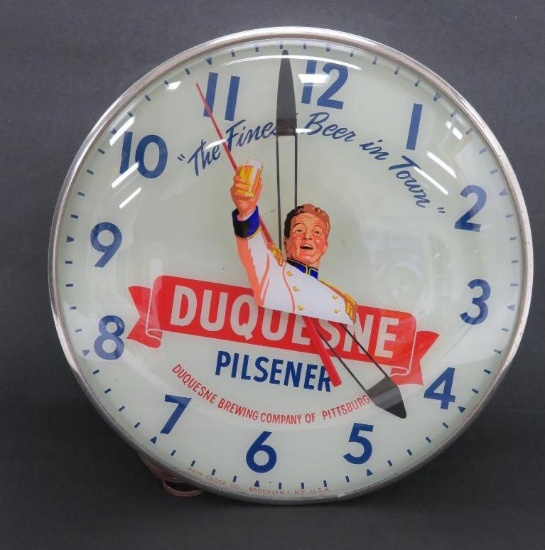 1949 Duquesne Pilsener Brewing Company light up clock, 15" , PAM clock