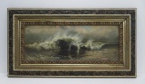 Late 1800's oil painting on canvas, ocean sea scene, 34