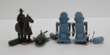 Three vintage ramp walkers (robots and cowboy) and rubber band shark