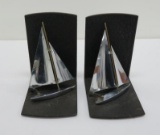 Donmart Sailboat bookends, chrome boats on cast iron bases, 5