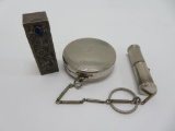 Antique chatelaine compact and lipstick holder and additional lipstick holder