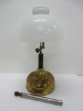 Brass base gas lamp with pump, 18 1/2