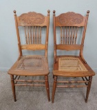 Pair of Caned Seat Pressed Back Chairs
