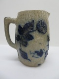 Salt glaze pitcher, cobalt relief, American Rose Portrait pitcher, 8 1/4