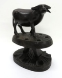 Wooden carved Water Buffalo pipe stand, 12