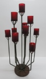 MCM Retro candle stand, metal with wood base, extra votive holders