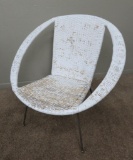 Mid Century Modern Rattan Wicker hoop scoop style chair with metal legs, 31