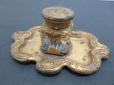 Vintage Inkwell and tray, 1897 patent, ornate