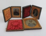 Three daguerreotype, cased tin types