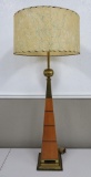 Mid Century Modern Obelisk Atomic shape table lamp and laced lamp shade