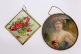 Lovely roses and pretty lady vintage chimney flue covers, 9 1/2