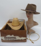 AHCO straw cowboy hat 7 1/4 and brown wool hat large