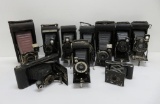 10 Vintage folding cameras, Kodak and one Ansco