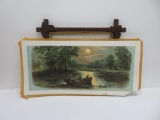 Vintage leaf corner frame and fishing print