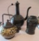 Three pieces of decorative metal ware, pots and ewer, 10