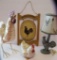 Chicken and Rooster decorative lot, metal chicken, rooster lamp, Welcome sign and ceramic dish