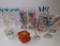 Fun painted drink glasses, martini set, two pilsners and four wines, four candles