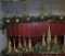 Four piece Christmas decorations with wise men, gold trees, and greenery