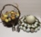 Easter lot, metal rabbit salt and pepper shakers and some egg decorations