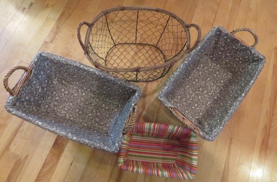 Four storage baskets, 12" and 16"