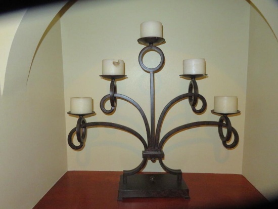Heavy metal candle stand, five candle, 32" wide and 28" tall
