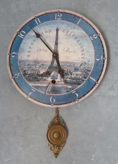 Paris round decorative wall clock with Eiffel Tower, 13"