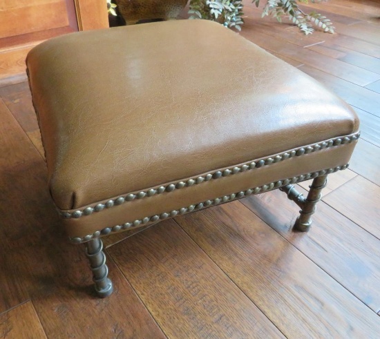 Foot stool, metal frame, with Naugahyde top, 15" square and 9" tall