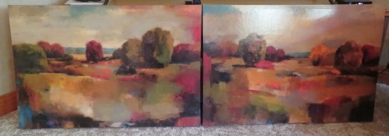 Natural abstract landscape two part print, crackle finish, each piece is 36" x 24"