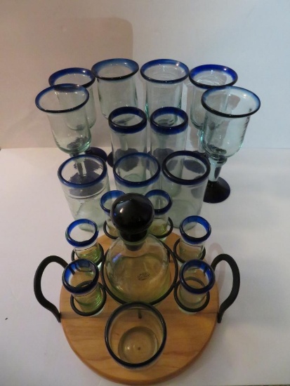 Cobalt edged art glass cocktail glasses